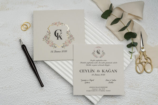 Ekonom Davetiye 9289 şık ve modern düğün davetiyesi modeli