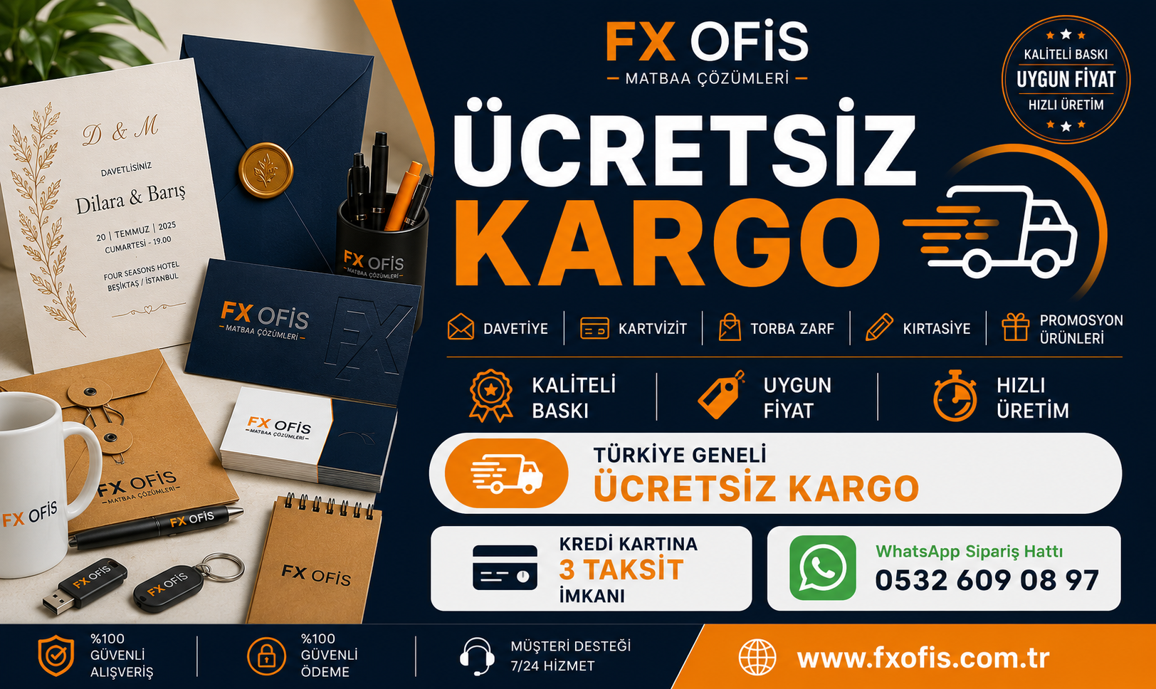 FX Ofis ücretsiz kargo kampanyalı matbaa, kırtasiye ve promosyon ürünleri bannerı