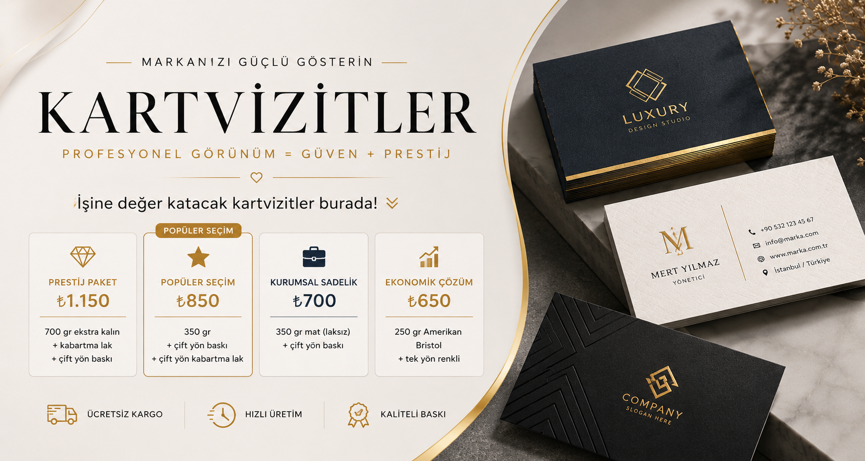 Kartvizit Baskı Hizmetleri – Prestij, Popüler, Kurumsal ve Ekonomik Kartvizit Paketleri
